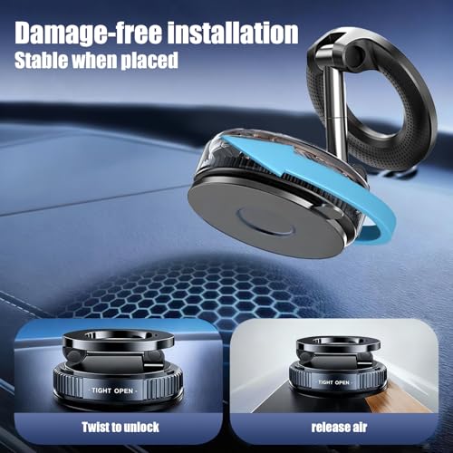 Upgraded Vacuum Magnetic car PhoneHolder, Strongest Suction Cup Phone Holder, 720°Foldable car Holder, Suitable forCars/Mirrors/Smooth Surface, Compatible withiPhone and Android (Black) - color: Black