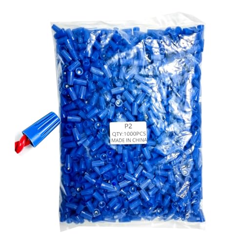 Fidioto 1000pcs P2 Blue Electrical Wire Connectors Screw Terminals, 22-14 AWG (0.3mm²~2mm²) Spring Insert Twist Nuts Caps Connection Assortment Set, Portable Wire Caps for Quick Connection - color: Blue-P2