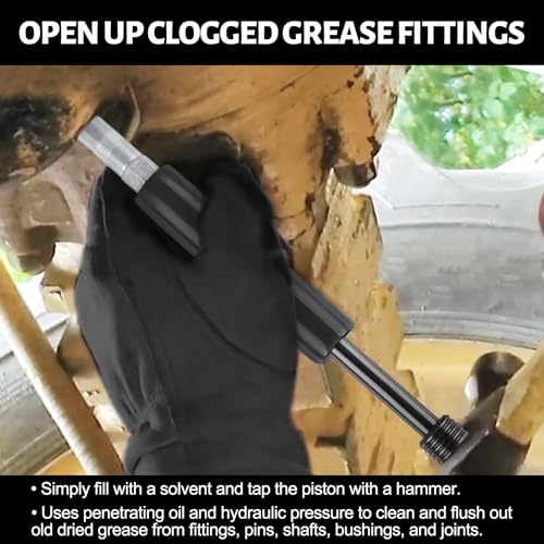 Grease Fitting Cleaning Tool, Cleans and Flushes Out Old Dried Grease from Fittings, Pins, Shafts, Bushings, and Joints. Uses Penetrating Fluid and Hydraulic Pressure, Black - color: Black