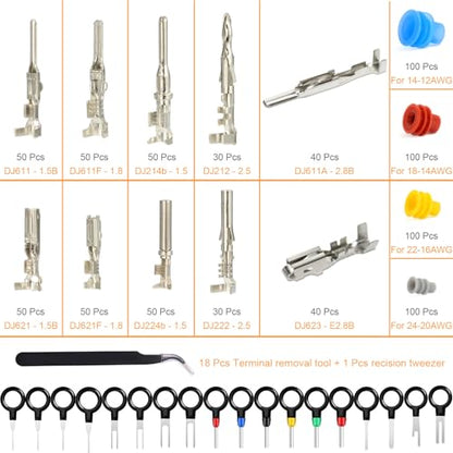 859pcs Automotive Electrical Pin Terminal Connectors Kit with Crimping Tool - color: 859pcs Pin Terminals With Crimper