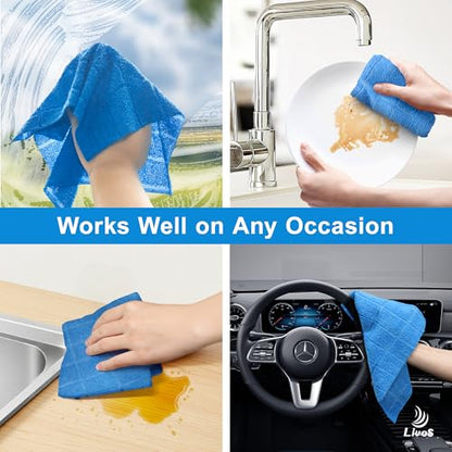 LIVOS Microfiber Cleaning Cloth Roll - 80 Pack, Reusable Paper Towels, Microfiber Towels for Cars, Super Absorbent Lint Free Cleaning Rags for House, Kitchen, Window-Check Blue, 11.5"x11.5" - color: Check Blue