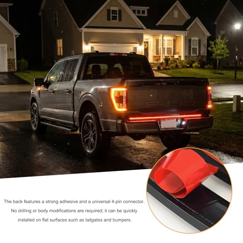 59" LED Tailgate Light Strip, Arrow-Style Light Strip with Red Running Brake Amber Turn Signal Strobe Lights, Waterproof Flexible LED Tailgate Lamp Bar for Pickup Truck SUV RV - color: 59 inches