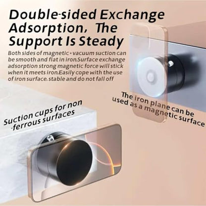 Oudvaker Foldable Magnetic Vacuum Phone Holder, 360° Electric Suction Car Mount, Double-Sided Swivel Stand for Car, Mirror, Gym, Kitchen, Hands-Free Portable Phone Holder (Black) - color: Black