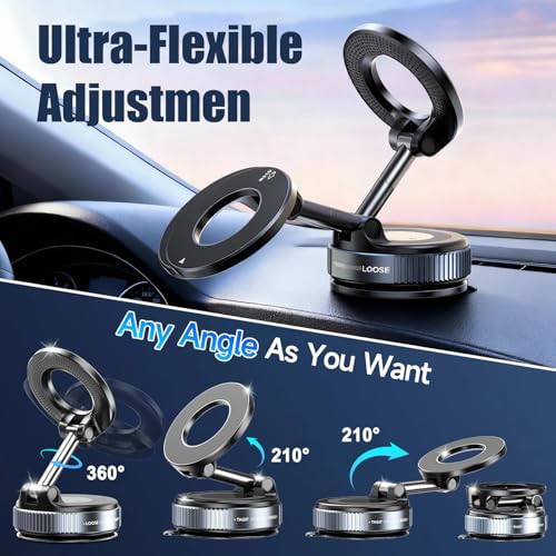 Upgraded Vacuum Magnetic car PhoneHolder, Strongest Suction Cup Phone Holder, 720°Foldable car Holder, Suitable forCars/Mirrors/Smooth Surface, Compatible withiPhone and Android (Black) - color: Black