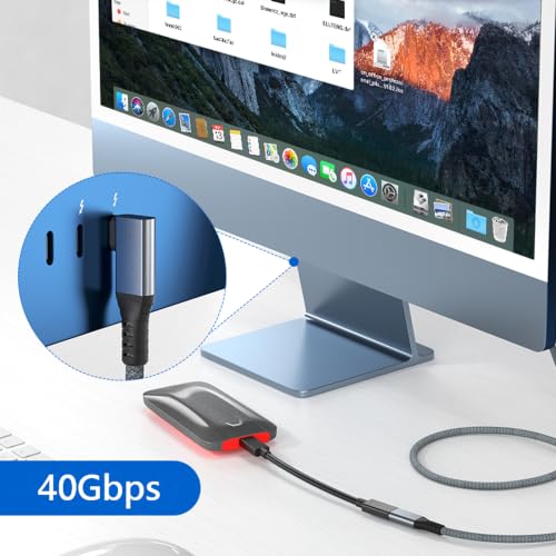 UseBean 40Gbps USB C Extension Cable 2FT, Right Angle USB 4 Extension Cable - color: Gray, size: 2ft