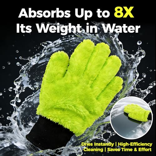 XINDELL Car Wash Mitt 4 Pack, Ultra Soft Microfiber Cleaning Gloves, Scratch-Free Dual-Sided Mitts for Car Paint, Wheels & Mirrors, Lint-Free Auto Detailing Wash Mitt - color: Green