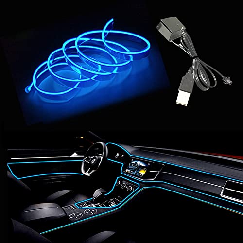 El Wire Blue Interior Car LED Strip Lights, 5M Neon Wire USB 5V with Fuse Protection for Automotive Interior Decoration, with 6mm Sewing Edge - color: Blue, size: 5 M
