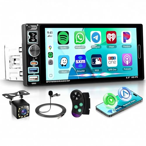 Rimoody 6.9 inch Single Din Car Stereo Wired Carplay Android Auto - style: 6.9 inch with Volume Knob and physical control buttons
