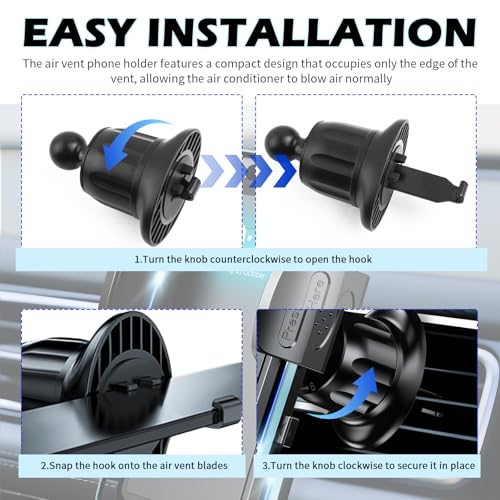 360° Rotation Car Phone Holder Vent,Car Vent Phone Mount with Retractable Hook & One-Hand Release Button for Secure Mounting,Anti-Slip & Anti-Shake Phones Holders for Your Cars