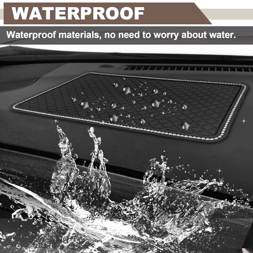 Car Crystal Dashboard Anti-Slip Mat, 11.7"x 5.7" Multifunctional Handmade Rhinestone Sticky Mat, Holds Phones, Sunglasses, Keys Universal for Car Decor & Storage - size: 11.7x5.7