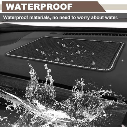 Car Crystal Dashboard Anti-Slip Mat, 11.7"x 5.7" Multifunctional Handmade Rhinestone Sticky Mat, Holds Phones, Sunglasses, Keys Universal for Car Decor & Storage - size: 11.7x5.7