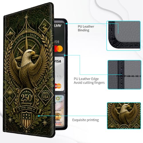 Car Registration and Insurance Card Holder Wallet, Bald Eagle USA 250th Vehicle Document Organizer for Glove Box, Auto License & ID Card Holder Case, Slim Multi-Slot Car Paper Organizer - color: Bald Eagle USA 250th