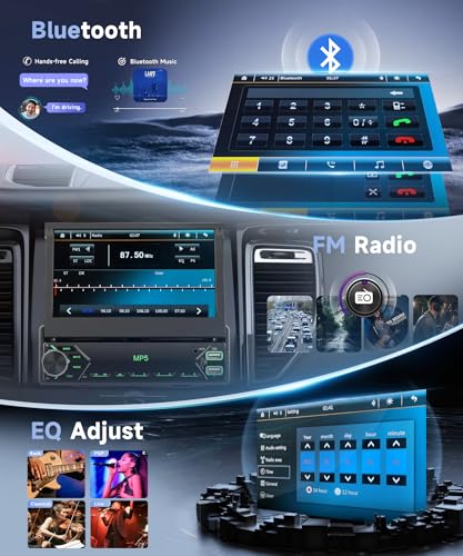 Single Din Flip Out Car Radio with Bluetooth iOS/Android Mirror Link,7 Inch Touch Screen Car Stereo 1 Din with Backup Camera Bluetooth Hands-Free FM Radio USB EQ AUX TF Steering Wheel Control - style: Manual Retractable Screen with Mirror Link