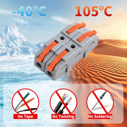 50Pcs Lever Type Wire nut connectors Compact PA66 Splicing Terminal Blocks Suitable for Tool-Free Quick Connections in Household Industrial Control and Automotive Wiring