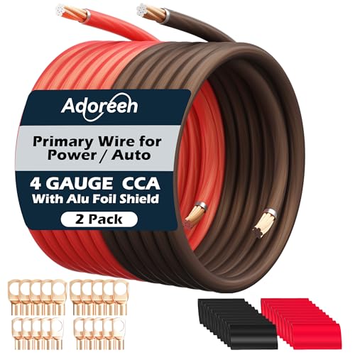 4 Gauge AWG Power/Ground Wire Cable 15 Ft Black+15 Ft Red, High Power Shielded CCA Soft Automotive Welding Battery Wiring Kit,for Car Audio Amp Speaker RV Trailer Marine Solar+ Lugs&Heat Shrink Tubes - size: 15FT