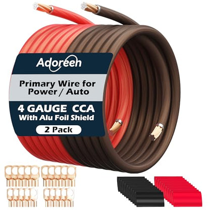 4 Gauge AWG Power/Ground Wire Cable 15 Ft Black+15 Ft Red, High Power Shielded CCA Soft Automotive Welding Battery Wiring Kit,for Car Audio Amp Speaker RV Trailer Marine Solar+ Lugs&Heat Shrink Tubes - size: 15FT