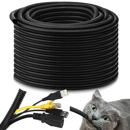 Kanayu 1/2''-200 Ft Split Wire Loom Tubing, Black Flame Retardant - color: Black, size: 1/2''-200 Ft