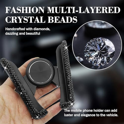 Bling Rhinestone Car Phone Holder, Mini Universal 360° Adjustable Auto Mount For Dash & Air Vent, Crystal Car Accessories For Women & Girls (Black) - color: Black