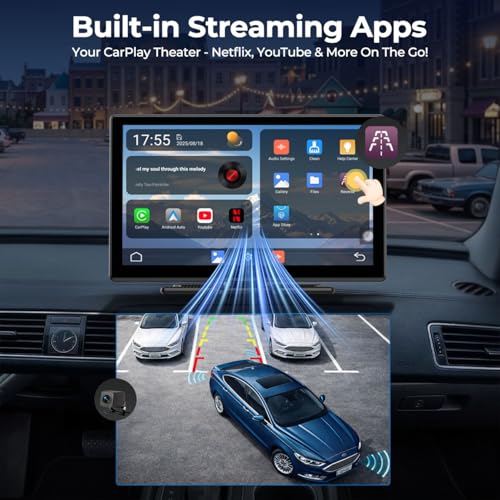 LAMTTO 9" Apple CarPlay Screen with Backup Camera & Streaming Apps