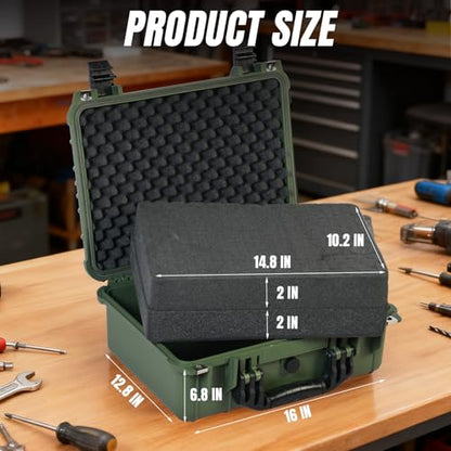 Jack Boss Waterproof Hard Camera Case with Foam,16x12.8x6.8 Inch,Green - color: GREEN, size: 16x12.8x6.8 in