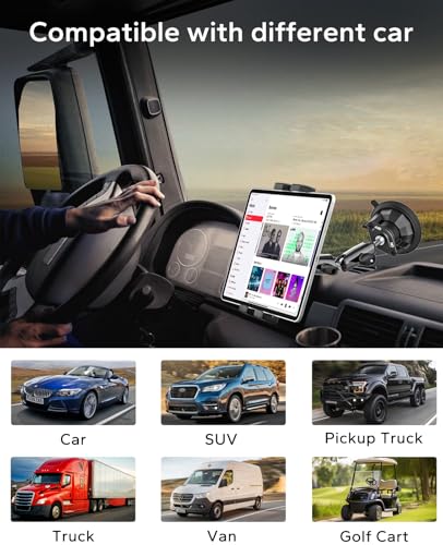 Heavy-Duty Dashboard Tablet Mount for Truck & Car, Wobble-Free Metal Arm