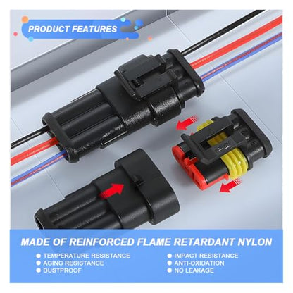 352PCS Waterproof Car Electrical Connector Terminals Kit, Automotive 1/2/3/4 Pin Male & Female Connectors, Quick Disconnect Vehicle Wire Harness Connector Plug Part for Car, Boat, Motorcycle