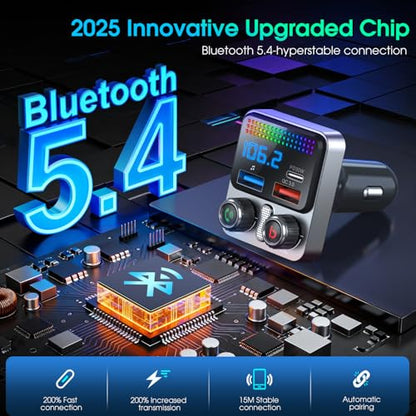 Bluetooth 5.4 Car Adapter 48W Charging USB Bluetooth Adapter for Car,Wireless Fm Transmitter Radio,Song Switching,Handsfree Calling and Audio Receiver,HiFi Music Player,Matrix LED Effects - color: Matte Black-48W