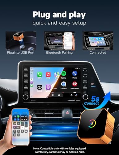 Aimoon 2026 Upgraded Wireless CarPlay Adapter for iPhone＆Android, Car Play Mini Wired to Wireless Adapter for CarPlay ＆Android Auto Plug and Play Stable Connection & No Latency for iPhone iOS 10+