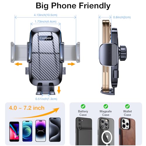 Coolpow Phone Holders for Your Car Cupholder【Ultra Stable & Never Shake】Cup Holder Phone Holder for Car Phone Holder Cup Holder Phone Mount for iPhone 17 16 Galaxy S25 Ultra and All 4"-7" Smartphones