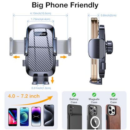 Coolpow Phone Holders for Your Car Cupholder【Ultra Stable & Never Shake】Cup Holder Phone Holder for Car Phone Holder Cup Holder Phone Mount for iPhone 17 16 Galaxy S25 Ultra and All 4"-7" Smartphones