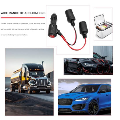 Car Cigarette Lighter Splitter, 12V/ 24V 1 to 2 Automotive Power Charger Port Socket, 2 Way Y-Adapter Cigarette Lighter Extension Cable with On/Off Switch, Car Accessories - color: 2-Way