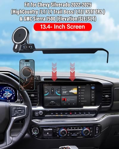 PZK Car Phone Holder for 2022-2026 Chevy Silverado/GMC Sierra 13.4'' Screen - color: Magsafe+ Wireless Charger, size: 2022-2026 Silverado /GMC Sierra (Extension Rod)