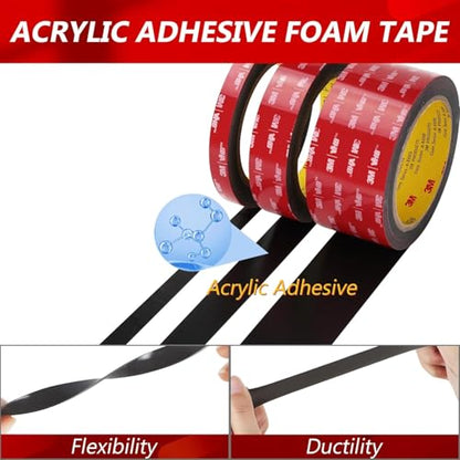 3M 5925 Double Sided Tape, 0.5 in x 16.4 ft Heavy Duty Foam Tape - size: 0.5" ×16.4ft