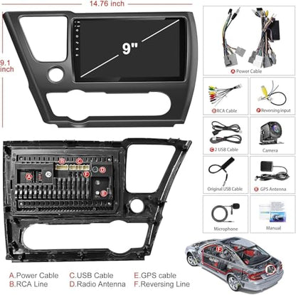 4G+64G Car Radio for Honda Civic 2013-2017(Only US Version) with Wireless Carpaly & Android Auto,9 Inch IPS Touch Screen Car Stereo with GPS Navigation/Bluetooth 5.2/FM/Backup Camera/WiFi/SWC/HiFi - color: For Civic 2013-2017 US Version