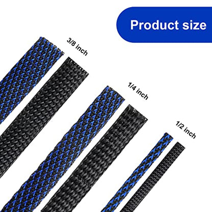 Xuniea 96ft Wire Loom Braided Cable 1/2, 1/4, 3/8 Inch,Black and Blue - color: Black and Blue, size: 1/2, 1/4, 3/8 Inch