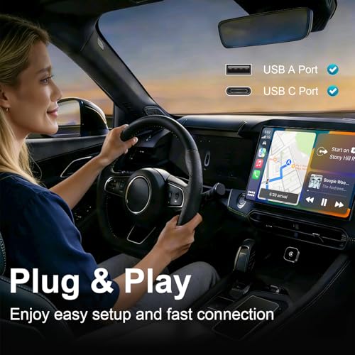 Wireless CarPlay Adapter & Android Auto Wired CarPlay to Wireless Device, 2-in-1 Mini T-Shaped for Car USB Plug and Play Auto Connect, No Delay for Apple iOS 10+, Android 11+ Version[2026 Upgrade] - color: Black