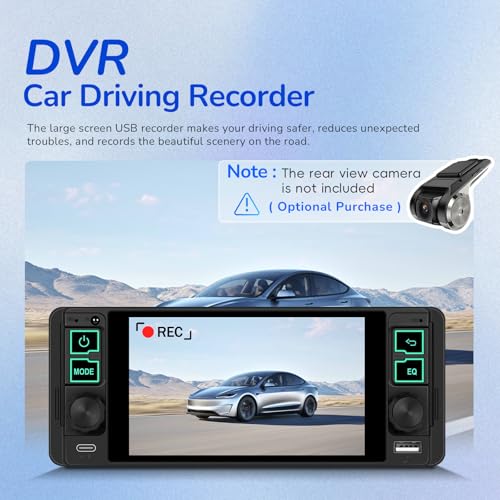 Single Din Radio Car Stereo with Wireless and Wired CarPlay & Android Auto 5.1" with Bluetooth 5.2 Car Audio Receiver AM&FM, EQ, TF, AUX＆USB, Fast Charging, AHD Backup Camera MIC