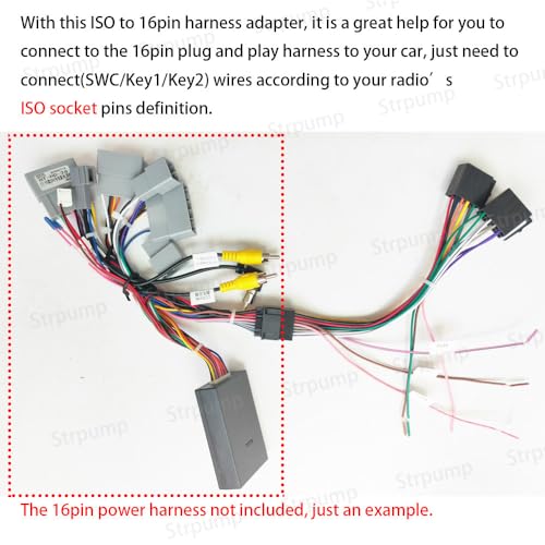 for Aftermarket Android Radio Stereo ISO Standard to 16Pin Power Harness Cable Adapter Converter Connector Wire Female ISO to Male 16pin Full Pins - style: ISO to 16Pin