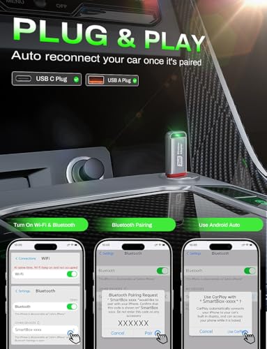 2026 Wireless CarPlay Adapter Support Apple CarPlay & Android Auto, 2-in-1 USB A & USB C Mini Bluetooth Dongle Convert Wired to Wireless Compatible with iPhone & Android