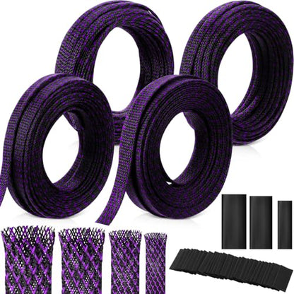 Tatuo 151 ft Braided Cable Sleeve Expandable Wire Sheathing(Purple) - color: Purple, size: 151 ft