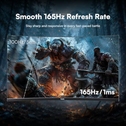 32 Inch Curved Gaming Monitor, QHD 1440P, 165Hz | VA Computer Screen, 1500R, 3500:1 Contrast Ratio, 98% sRGB, HDR10, 16.7M, Frameless Design for PC and Console, HDMI, DP, VESA - size: 32 inch