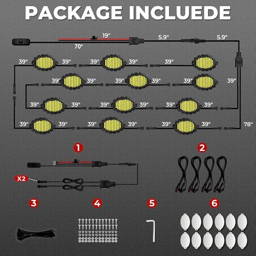 12 Pods 1116LEDs Metal White Rock Lights with Switch Wiring Harness - size: 12 pods