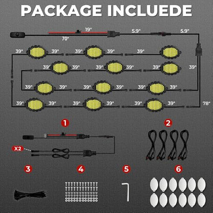 12 Pods 1116LEDs Metal White Rock Lights with Switch Wiring Harness - size: 12 pods