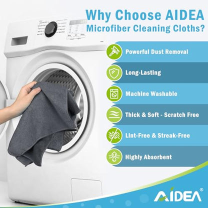 AIDEA Grey Microfiber Cleaning Cloth-50PK, Cleaning Rags 12"x 12" Absorbent - color: Grey, size: 12in.x12in.
