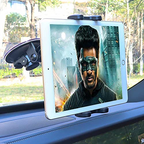 Car Windshield Tablet Mount Holder for 4-13" iPad Device, 360° Rotation Car Window Heavy Duty Suction Cup Tablet Holder for iPad Pro 12.9 10.5 9.7, iPad Air Mini, Samsung Tab, Kindle Fire