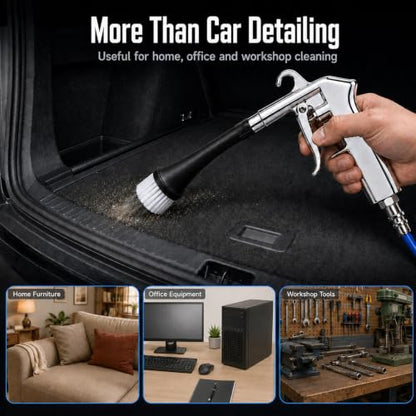 Car Cleaning Gun for Car Detailing, High Pressure Air Blow Gun Works with Air Compressor, Dry Cleaning Gun Quickly Removes Surface Dirt and Dust from Interior, Comes with 3 Brushes and 2 Nozzles
