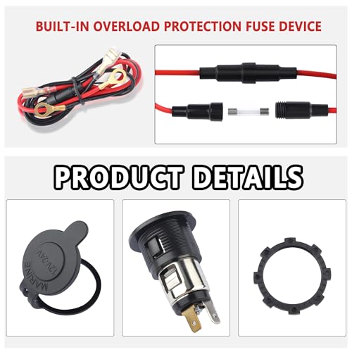 Car Cigarette Lighter Socket,Dustproof Automotive Replacement 12V Power Outlet,Universal Cigarette Lighter Outlet Car Accessories Interior for Car Truck SUV Marine ATV (Cigarette Lighter Socket) - color: Cigarette Lighter Socket