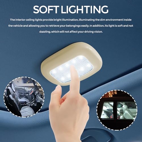 Car Interior Ceiling Roof Lights, Dome Light, Magnetic Rechargeable USB Wireless Dome Lamp, Press Switch 10 LEDs Car Interior Ceiling Reading Lamp Universal for RV Truck Trailer Camper (Beige) - color: Beige