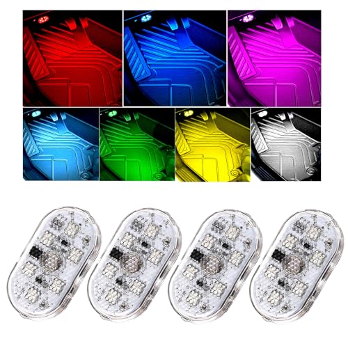4 PCS Car LED Lights Interior Wireless, Super Bright 7 Colors Auto Interior Ambient Light with 6 Bright LED Lamp Beads, Portable USB Rechargeable Car Led Night Light for Vehicle Decor - color: Colorful, size: 4PCS
