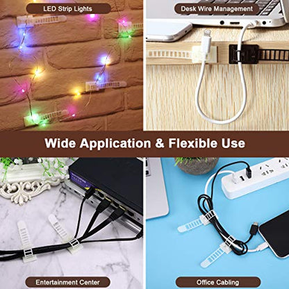 50Pcs Adhesive Cable Management Clips with 50Pcs Zip Ties, Adjustable Nylon Cable Strap Ties Wire Clips Clamps Organizer, Extra Screw & Hole - 3.55 Inch White - color: White, size: L-50pcs